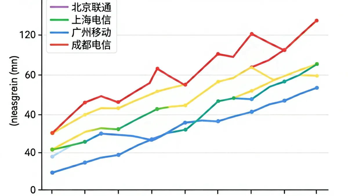 8x8x cc线路在不同城市网络环境下的响应速度对比折线图，展示各运营商节点稳定性差异